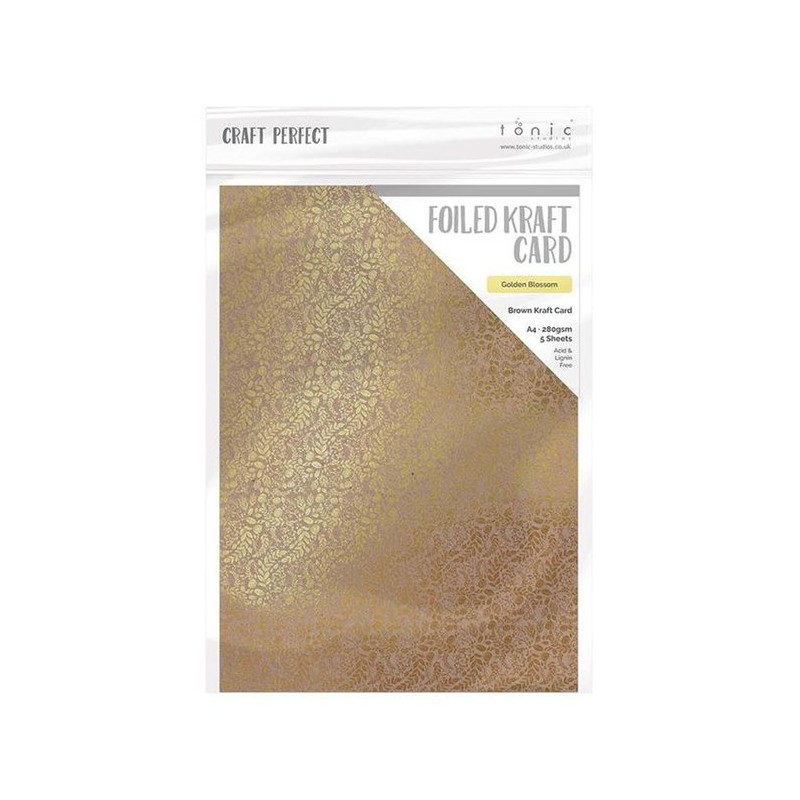 Craft Perfect • Foiled kraft card A4 x5 280g foiled Gold blossom  9341E