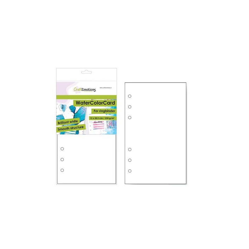 CraftEmotions Watercolor paper - bril. Ringbound white 10sh 12x20,5cm - 350 gr - 6 Ring A5