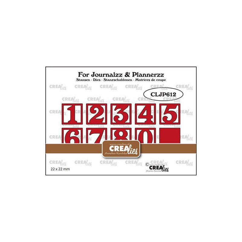 Crealies Journalzz & Pl Stans Numbers in squares CLJP612 22mm