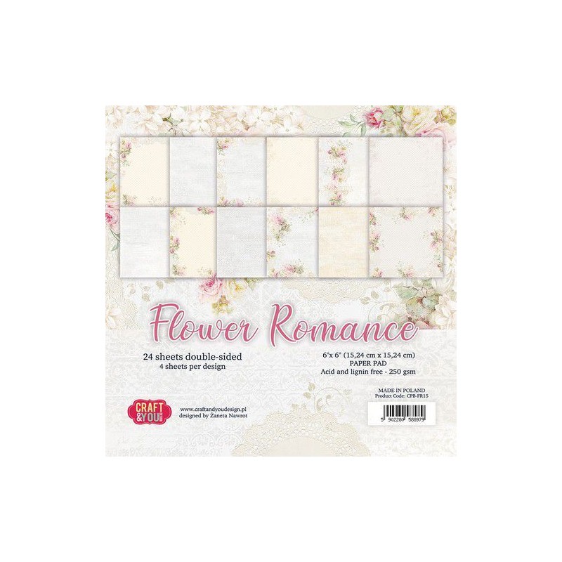 Craft&You Flower Romance Small Paper Pad 6x6 24 vel