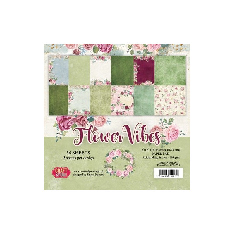 Craft&You Flower Vibes small paper pad 6x6 36 sht