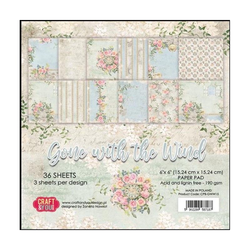 Craft&You Gone with the wind Small Paper Pad 6x6 24 sheets