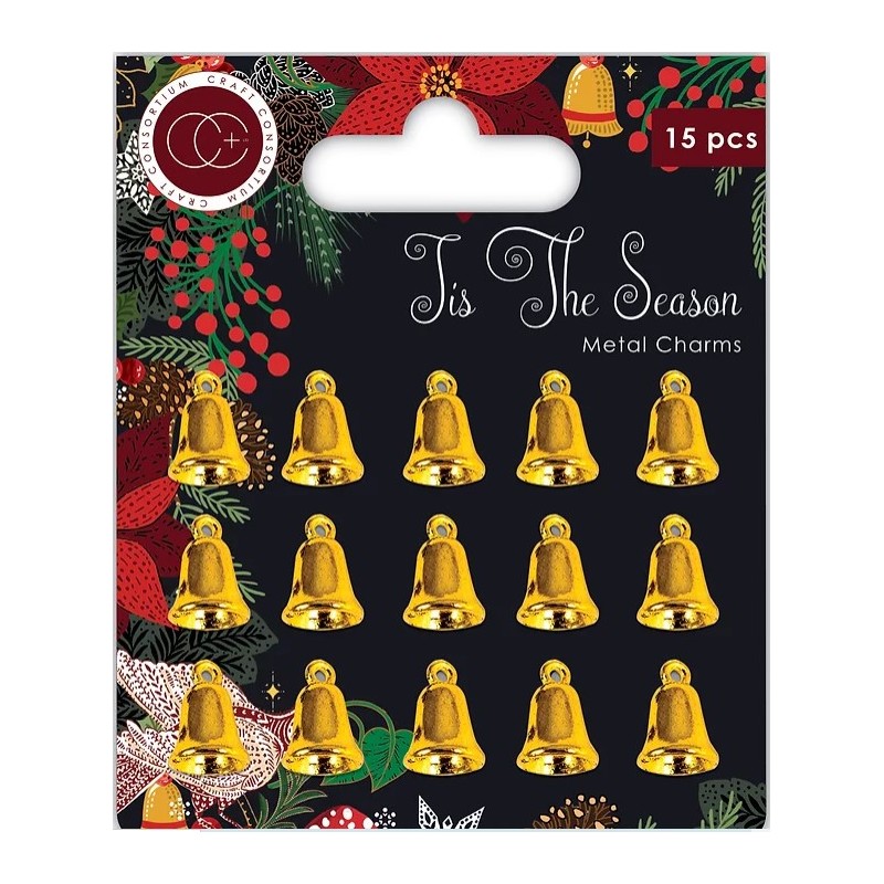 Craft Consortium Tis The Season - Gold Bells - Metal Charms