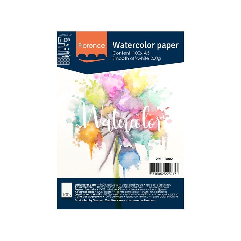 Florence • Watercolour paper smooth A5 200g Off-white 100pcs