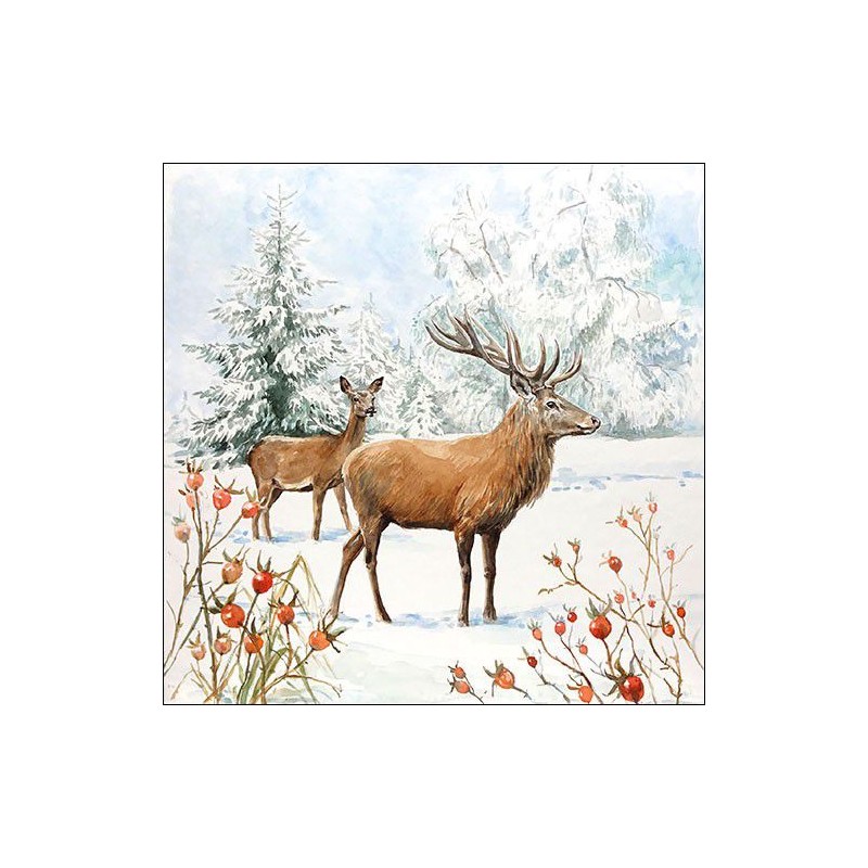 CraftEmotions napkins 5pcs - Deer In Snow 33x33cm