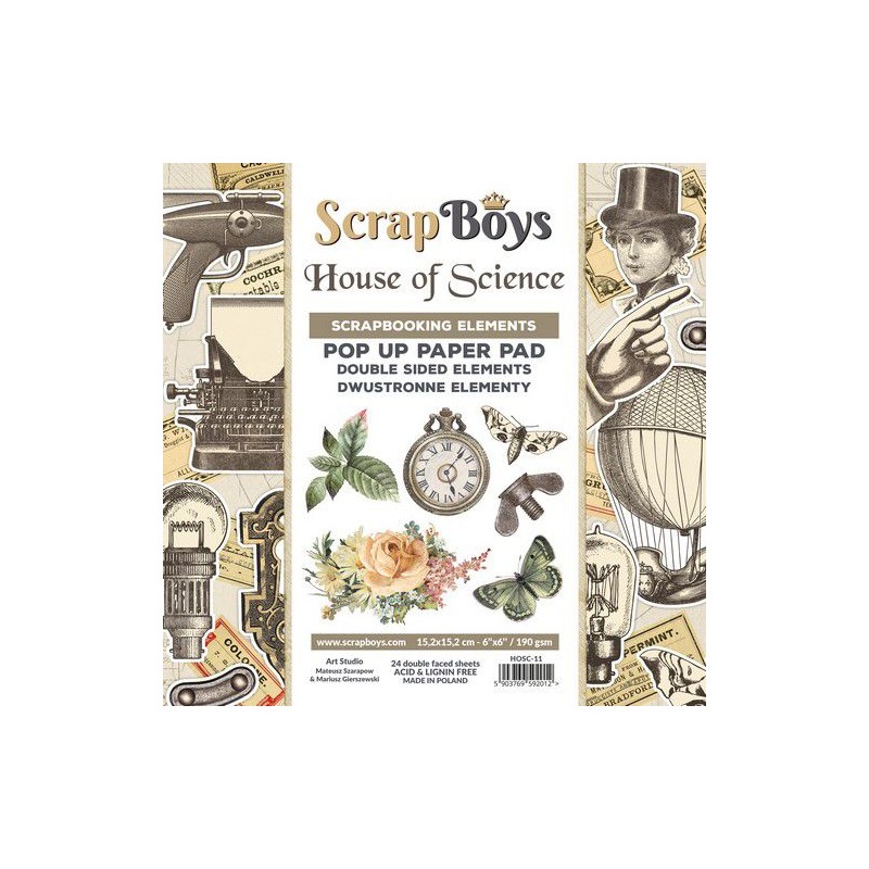 Scrapboys POP UP Ej utstansade, double sided elements - House of Science  190gr 15,2x15,2cm