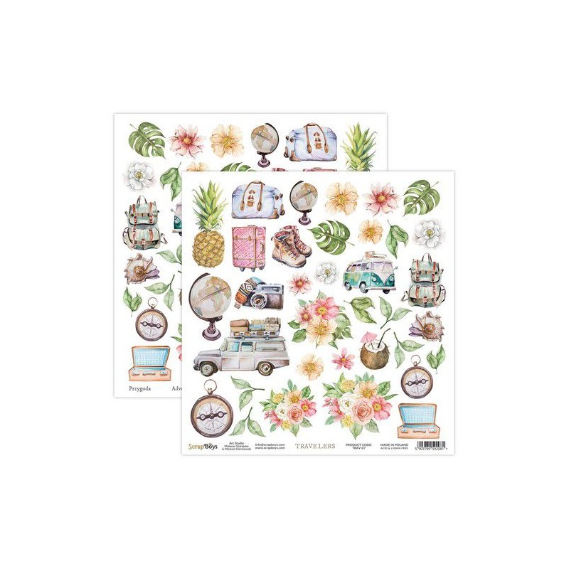 ScrapBoys Travelers paper cut out elements DS  190gr 30,5cmx30,5cm