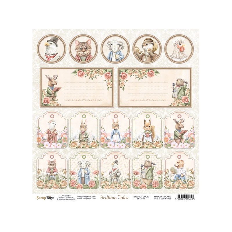 ScrapBoys Bedtime Tales paper cut out elements DZ  190gr 30,5 x 30,5cm BETA-06