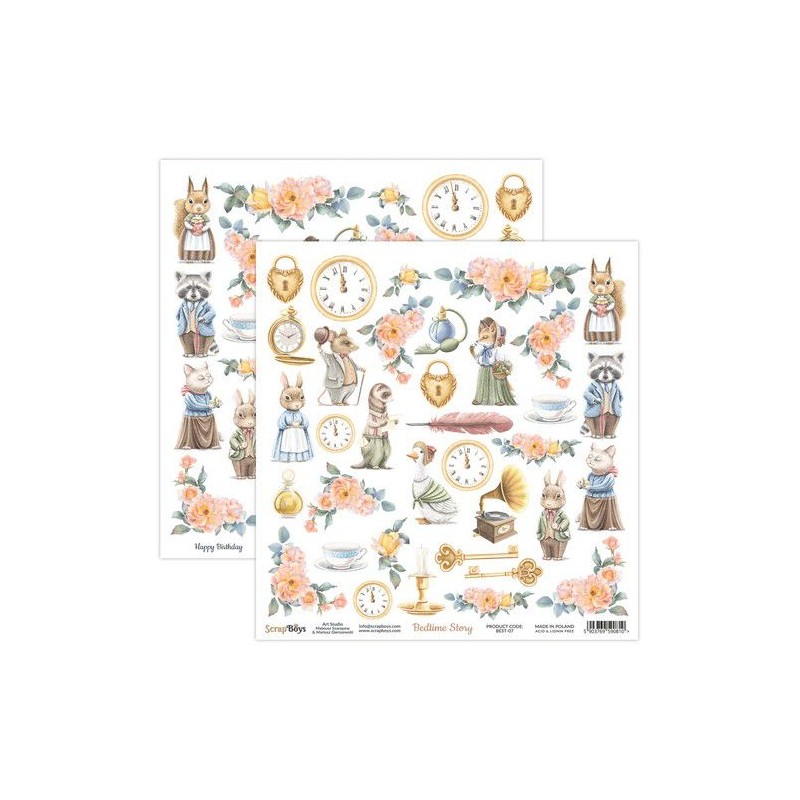 ScrapBoys Bedtime story paper cut out elements DS  190gr 30,5x30,5cm BEST-07