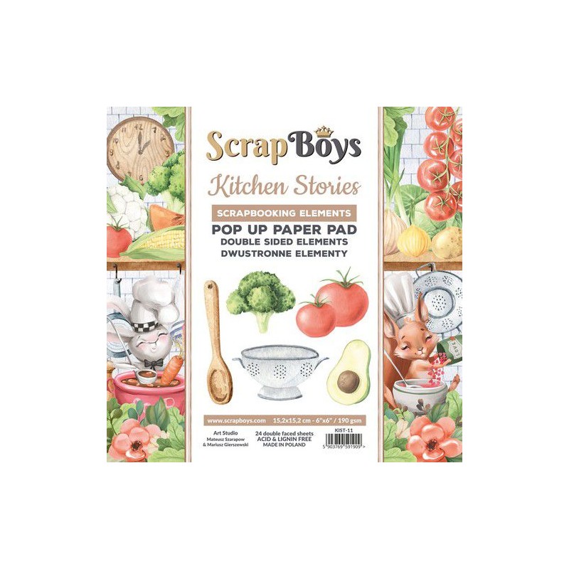 Scrapboys POP UP ej utstansade, double sided elements - Kitchen Stories  190gr 15,2x15,2cm