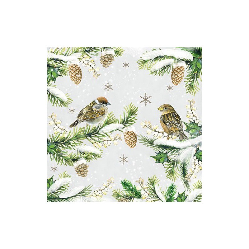 CraftEmotions napkins 5pcs - Sparrows In Snow 33x33cm Ambiente