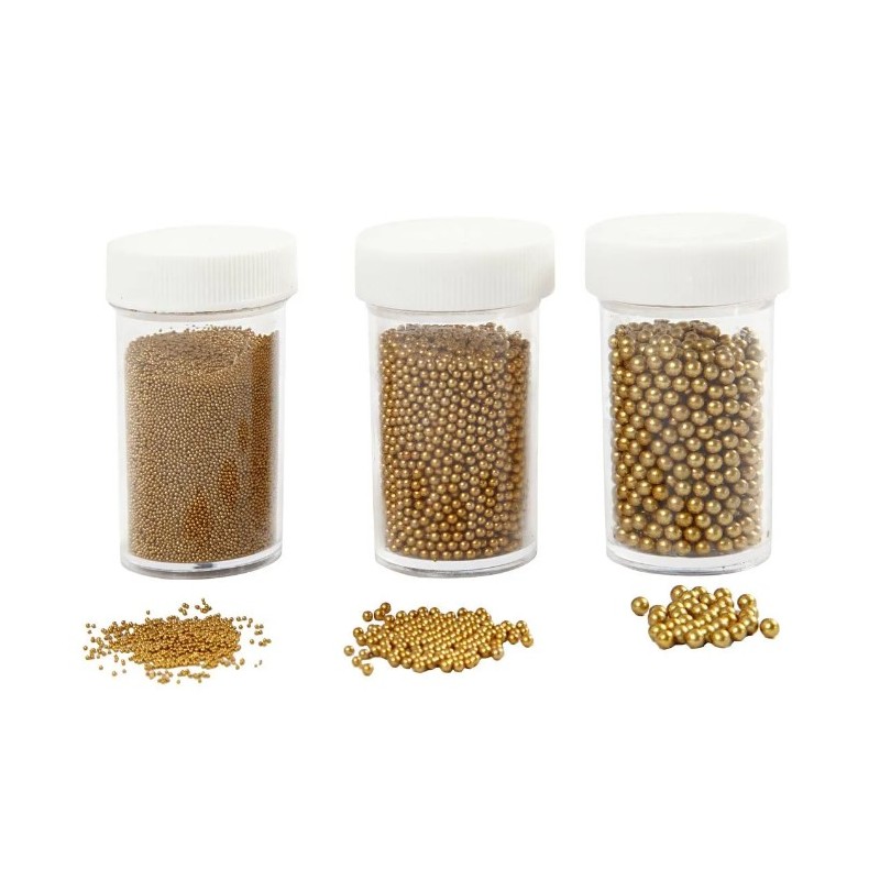 DECO Miniglaskulor,  3 burkar, Guld / Gold