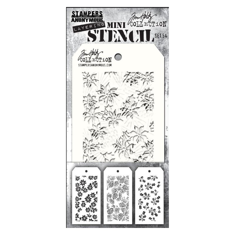 TIM HOLTZ MINI STENCIL SET 54,  3st x 8x16cm