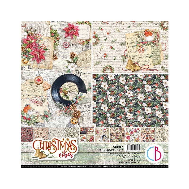 Ciao Bella CHRISTMAS VIBES Patterns PAD 12X12 8/PK