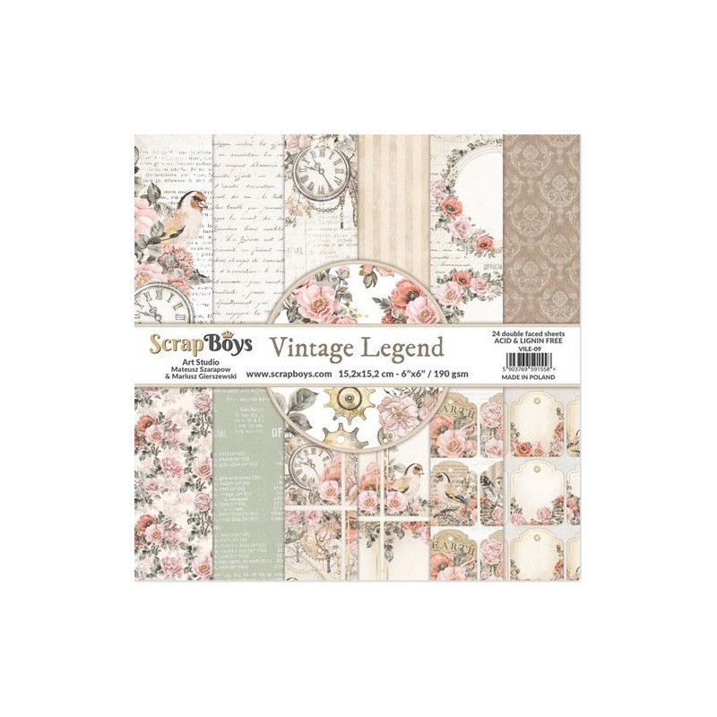 ScrapBoys Vintage Legend paperpad 24 vl+cut out elements-DZ VILE-09 190gr 15,2x15,2c