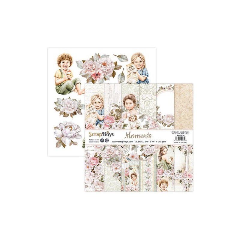 ScrapBoys Moments paperpad 24 vl+cut out elements-DS MOME-09 190gr 15,2cmx15,2cm