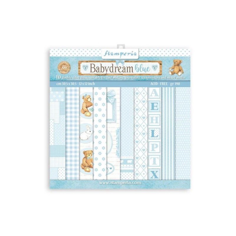 Stamperia Scrapbooking Pad 10 sheets cm 30,5x30,5 (12"x12") - BabyDream Blue