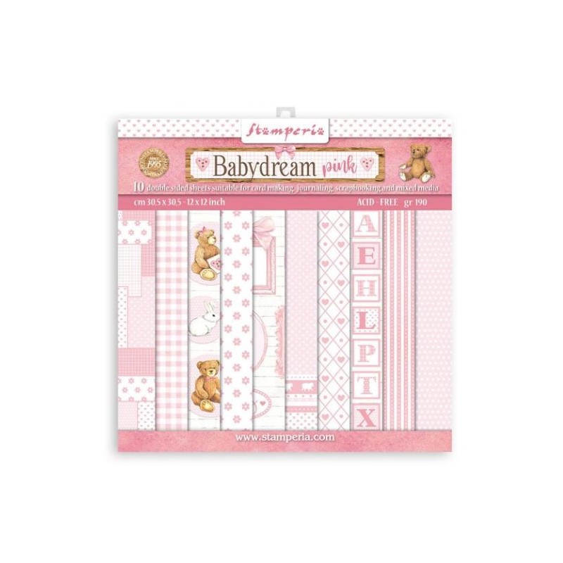 Stamperia Scrapbooking Pad 10 sheets cm 30,5x30,5 (12"x12") - BabyDream Pink