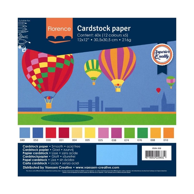 Vaessen Florence • Cardstock smooth 30,5x30,5cm 12x5 Basic