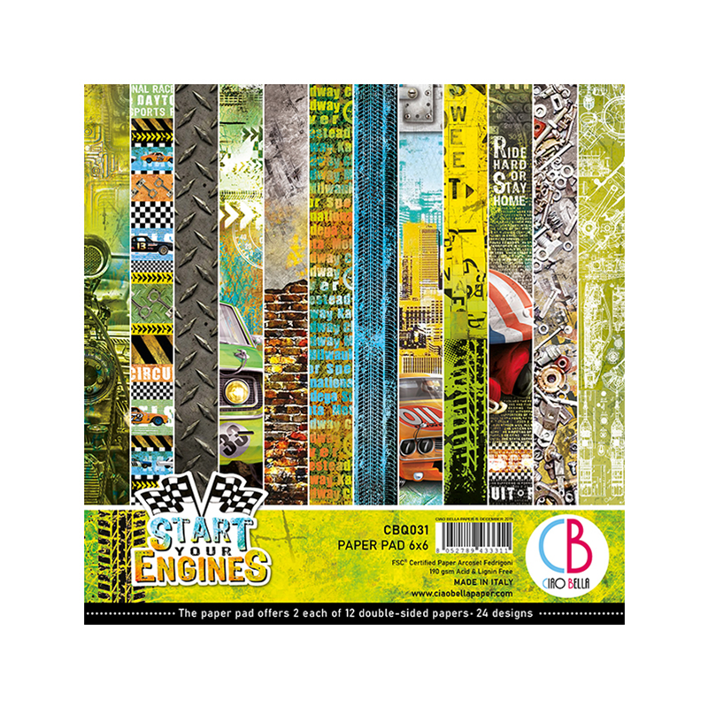 Ciao Bella START YOUR ENGINES DOUBLE-SIDED PAPER PAD 6"X6" 24/PKG