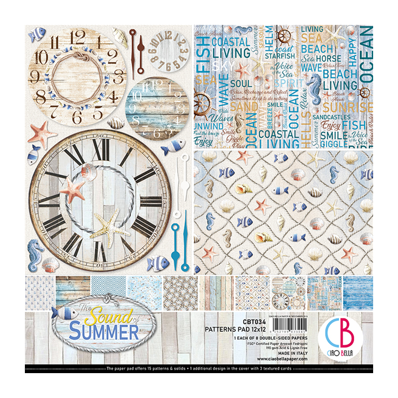 Ciao Bella SOUND OF SUMMER DOUBLE-SIDED PATTERNS PAD 12"X12" 8/PKG