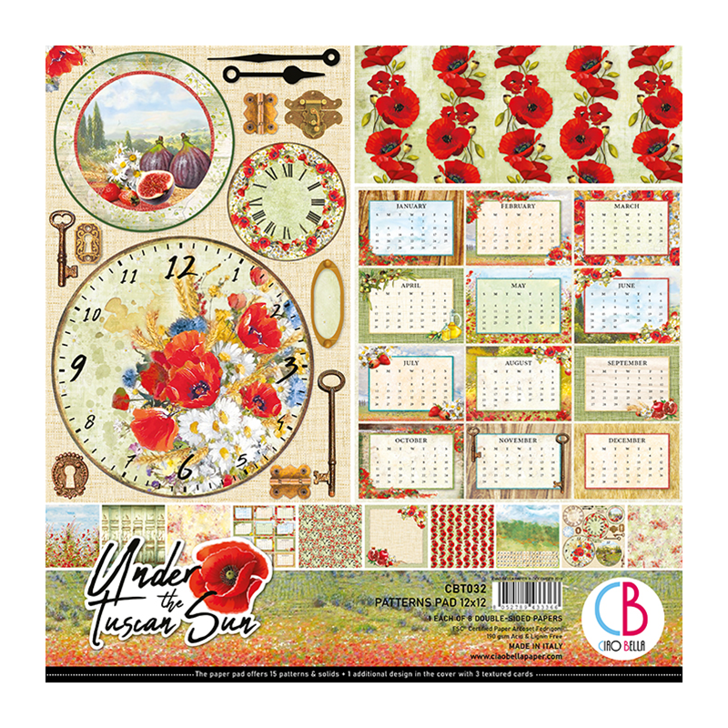 Ciao Bella UNDER THE TUSCAN SUN DOUBLE-SIDED PATTERNS PAD 12"X12" 8/PKG
