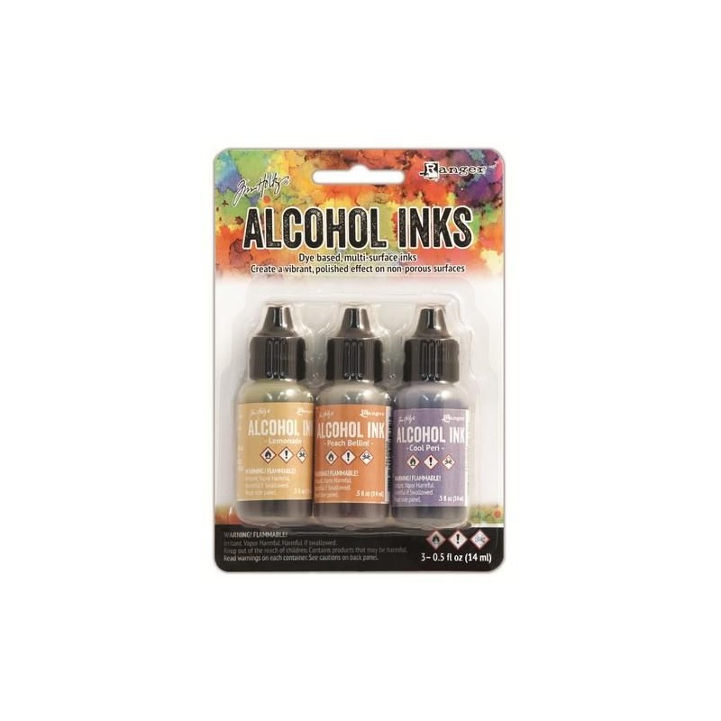 Ranger Alcohol Ink Kits Wildflowers Lemonade,Peach Bellini, Tim Holtz 3x15ml