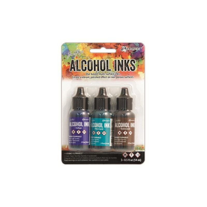 Ranger Alcohol Ink Kits Mariner Indigo, Mermaid, Teakwood  Tim Holtz 3x15ml