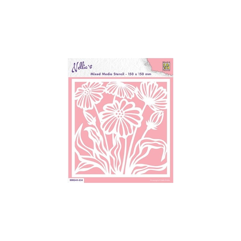 Nellie‘s Choice Mixed Media Stencil Square "Flowers"  150x150mm