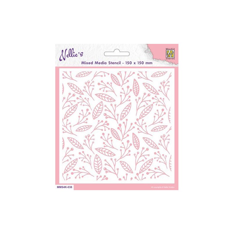 Nellie‘s Choice Mixed Media Stencils Square Leaves & Berries MMS4K-038 150x150mm