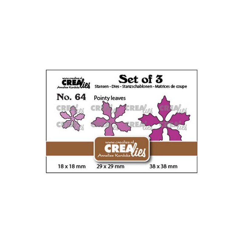 Crealies Set of 3 no. 64 Poinsettia pointy leaves CLSet64 18 x18-29x29-38x38mm