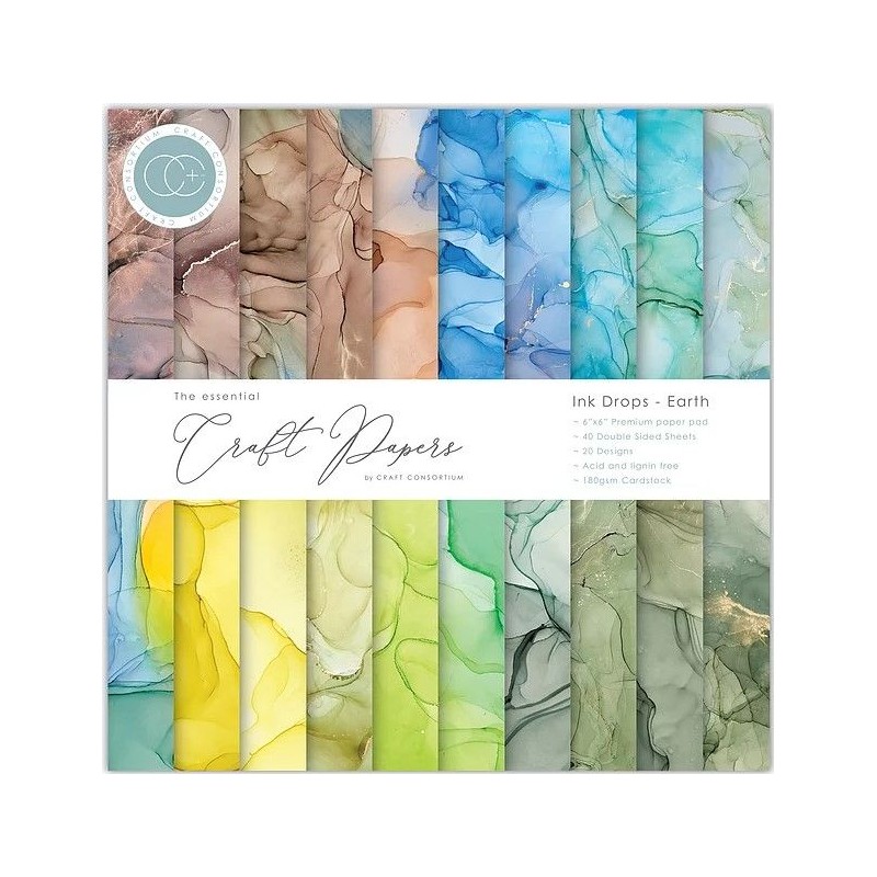 Craft Consortium The Essential Craft Papers - 6x6 - Ink Drops - Earth
