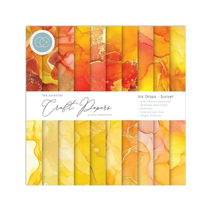 Craft Consortium The Essential Craft Papers - 6x6 - Ink Drops - Sunset