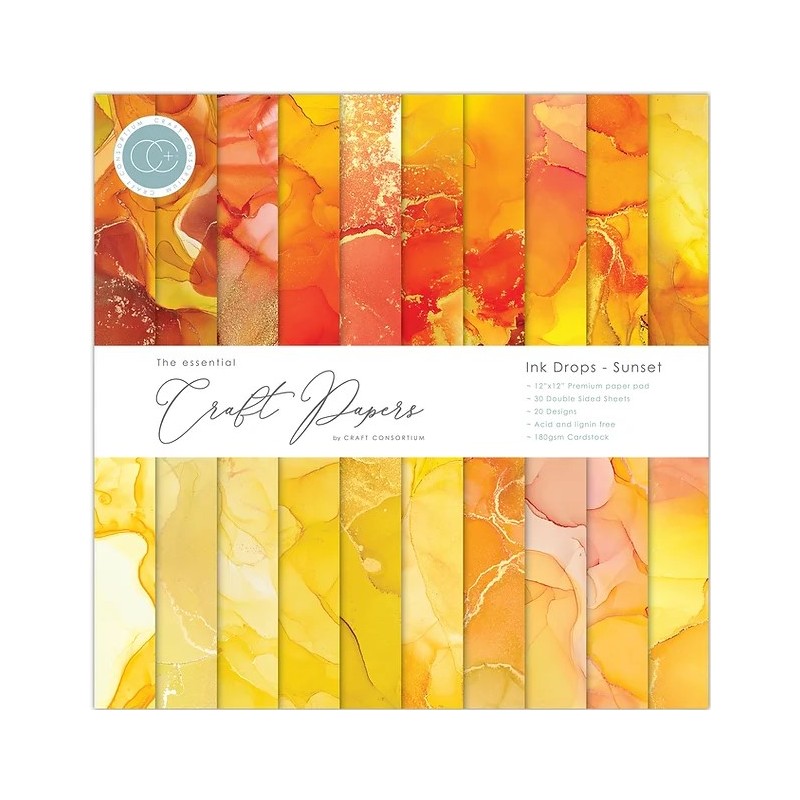 Craft Consortium The Essential Craft Papers 12x12 - Ink Drops - Sunset
