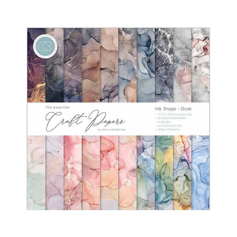 Craft Consortium The Essential Craft 12x12 Papers - Ink Drops - Dusk