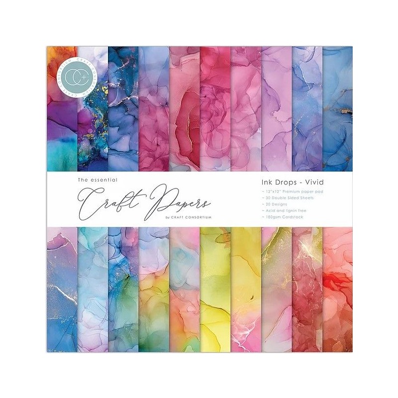 Craft Consortium The Essential Craft 12x12 Papers - Ink Drops - Vivid