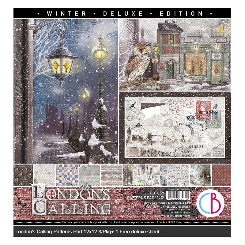 Ciao Bella LONDON'S CALLING PATTERNS PAD 12X12 8/PKG+ 1 FREE DELUXE SHEET