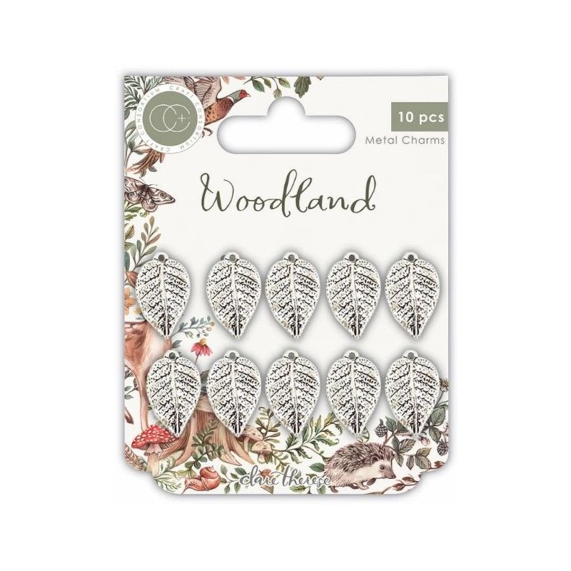 Craft Consortium Woodland - Metal Charms - Silver Leaf