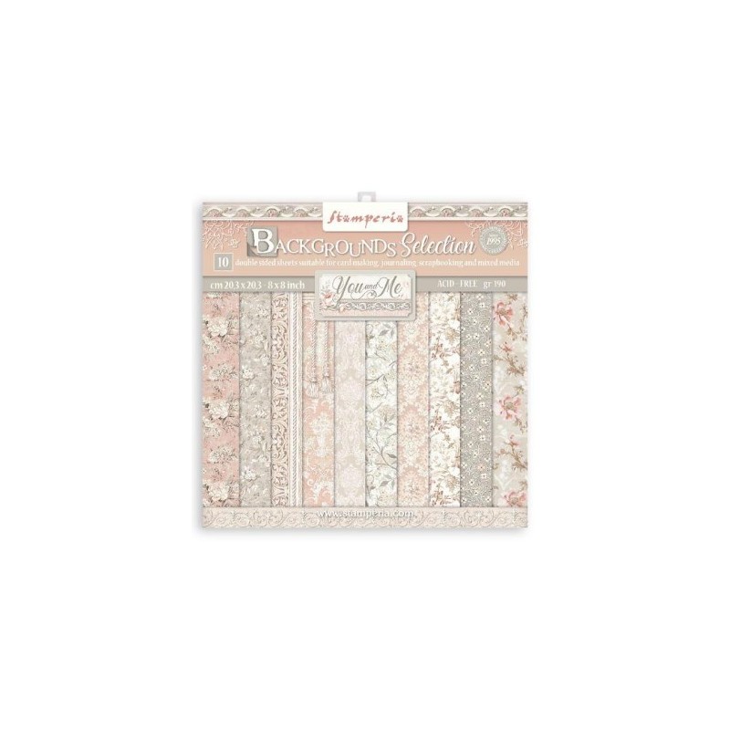 Stamperia Scrapbooking Small Pad 10 sheets cm 20,3X20,3 (8"X8") Backgrounds Selection - You and me
