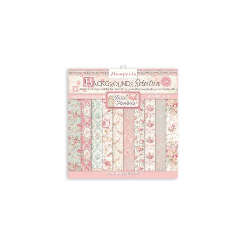 Stamperia Scrapbooking Small Pad 10 sheets cm 20,3X20,3 (8"X8") Backgrounds Selection Rose Parfum