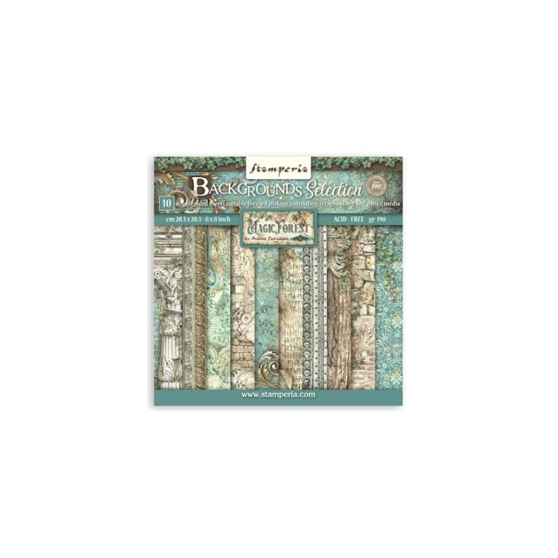 Stamperia Scrapbooking Small Pad 10 sheets cm 20,3X20,3 (8"X8") Backgrounds Selection Magic Forest