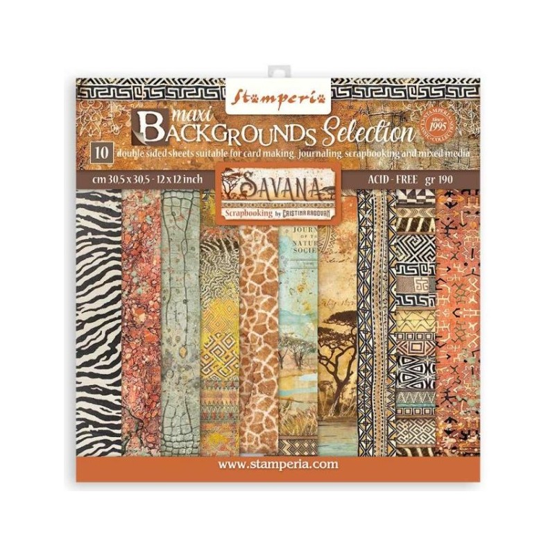 Scrapbooking Pad 10 sheets cm 30,5x30,5 (12"x12") Maxi Background selection - Savana