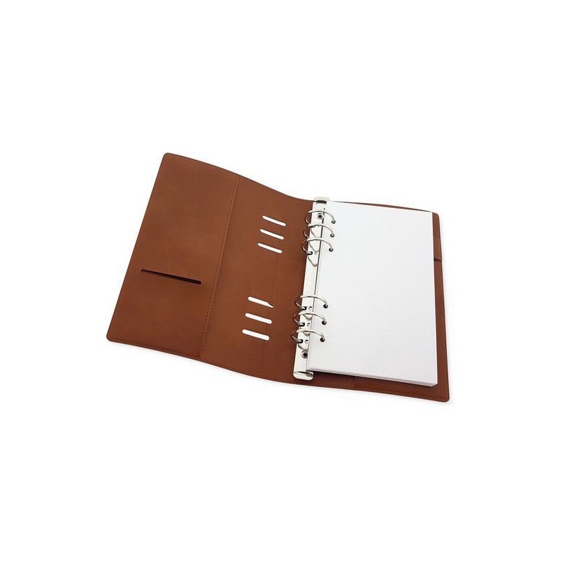 Ringbound Planner - for paper 120x210mm - Cognac brown PU leather Empty