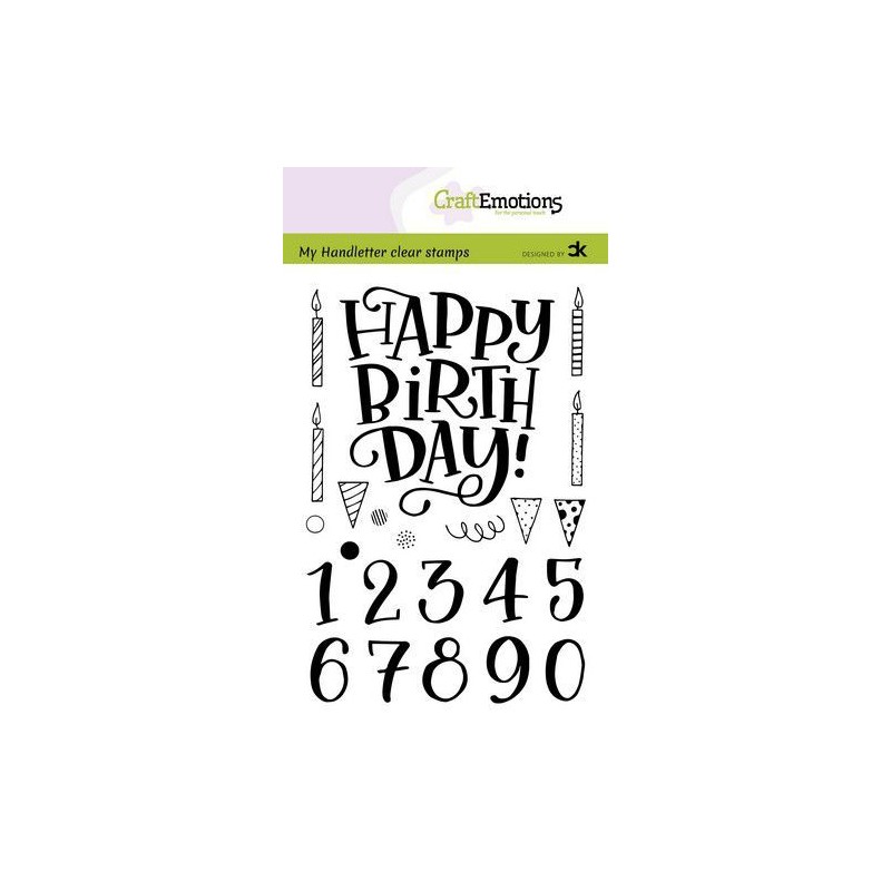 CE clearstamps A6 - handletter - Happy Brithday & numbers (Eng) Carla Kamphuis