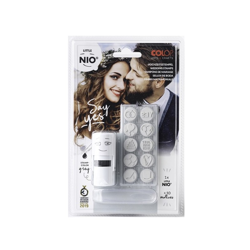 10 Bröllopsmotiv, svart, Colop A & C Little NIO gummistämplar med Handstans
