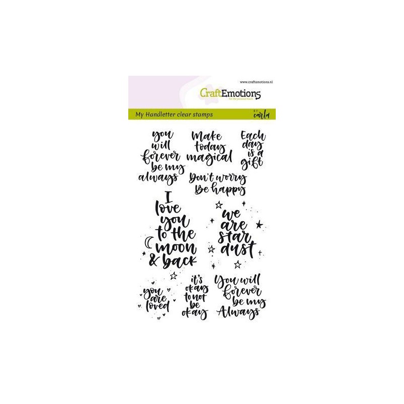 CraftEmotions clearstamps A6 handletter happy feelings (Eng) Carla Kamphuis