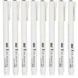 Fine Line skriv/rittusch Pennor 8 St. Spets 0,03+0,05+0,1+0,2+0,3+0,5+0,8+1,0 mm. Svart