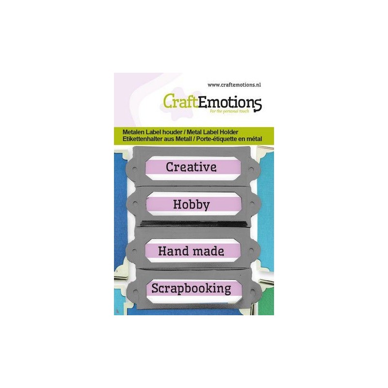 CraftEmotions Metal label holder small - black 4 pcs 18x60mm
