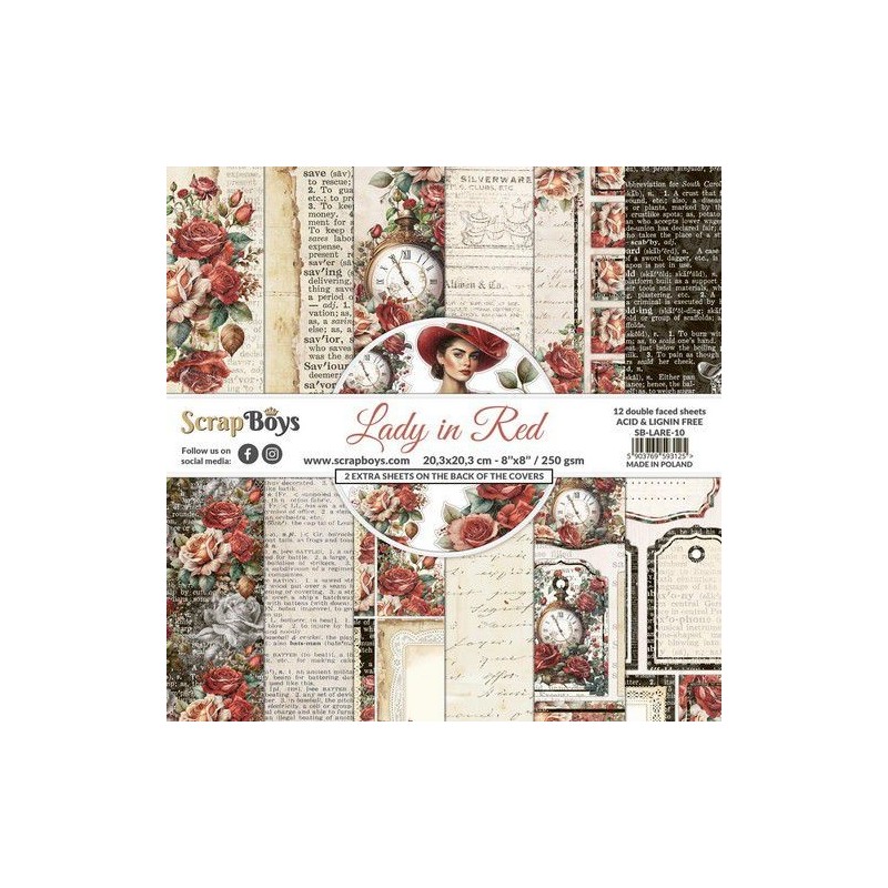 ScrapBoys Lady in Red paperpad 12 vl+cut out elements-DZ LARE-10 250gr 20,3x20,3cm