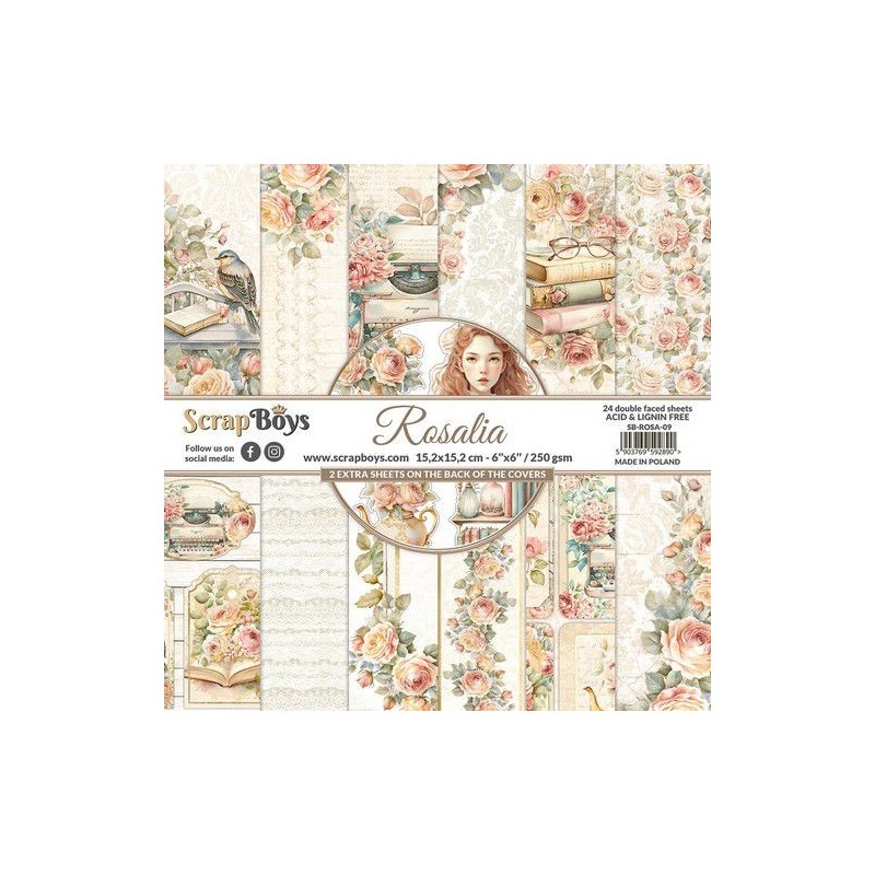 ScrapBoys Rosalia paperpad 24 vl+cut out elements-DZ ROSA-09 250gr 15,2cmx15,2cm
